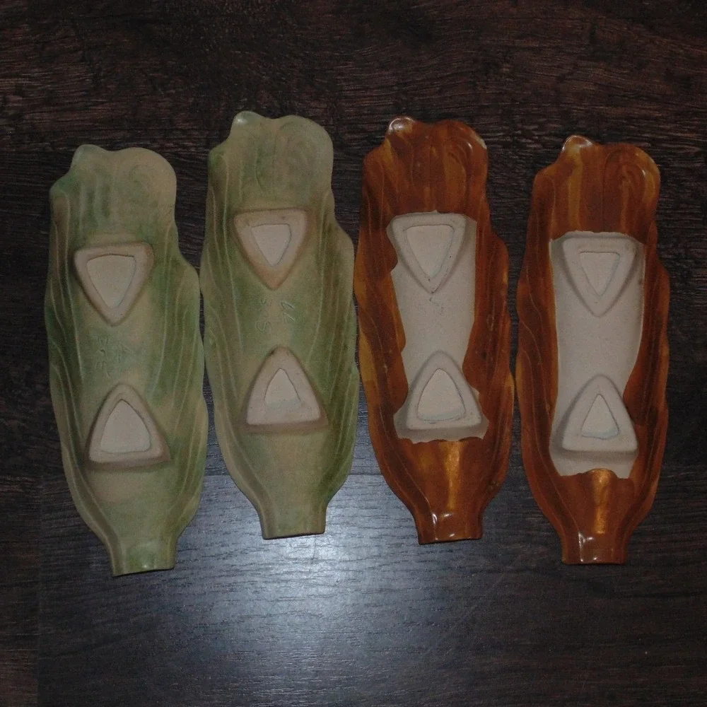 Unbranded Corn on the Cob Dishes Unisex OS Green Brown Good Vintage Ceramic 4pc